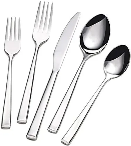 Vista 3 de Towle Living Satin Wave - Juego de cubiertos de acero inoxidable forjado de 20 piezas, servicio para 4