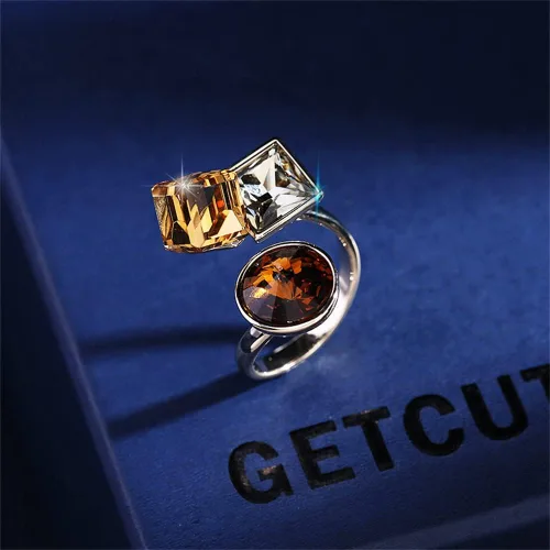 Vista 5 de Anillo abierto ajustable de cristal geométrico para mujeres y niñas, bisel apilable redondo, corte princesa, cubo CZ Art Déco, ajuste cómodo, moda