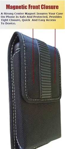 Vista 4 de Funda de nailon para teléfono celular para iPhone 11 (2019), XXL, resistente con soporte fijo para cinturón, cierre magnético, se adapta a fundas