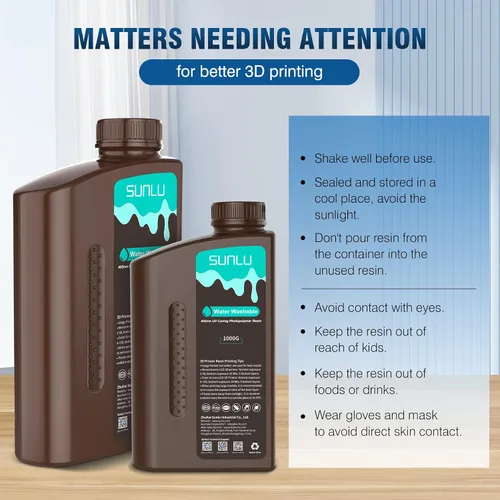 Vista 8 de SUNLU - Resina lavable al agua de 1000 g, resina de impresora 3D de curado rápido para impresoras 3D de resina LCD DLP SLA, resina de fotopolímero