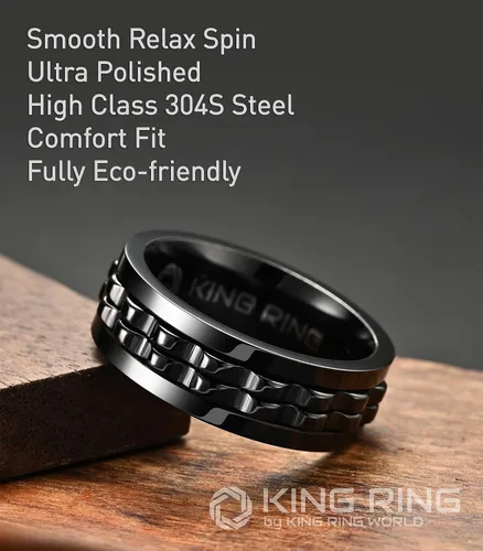 Vista 3 de King Ring Anillos giratorios de engranajes de 0.315 pulgadas Anillos para ansiedad ultra pulidos para hombres y mujeres Diseñado en Estados Unidos