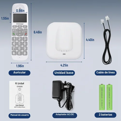 Vista 8 de Uvital Teléfono inalámbrico con DECT 6.0, altavoz dúplex completo, pantalla iluminada, identificación de llamada/llamada en espera/bloqueo
