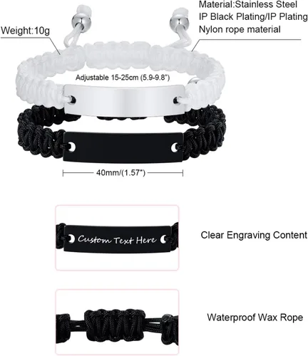 Vista 3 de XUANPAI Pulseras a juego para parejas mujeres y hombres, pulseras largas para él y ella, de relación, de aniversario, Navidad, regalos de cumpleaños