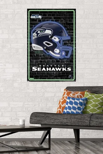 Vista 2 de NFL Seattle Seahawks - Póster de pared con casco neón 23, 34 pulgadas de largo x 22.4 pulgadas de ancho, versión sin marco