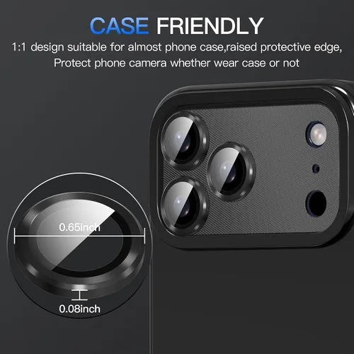 Vista 7 de Suoman Para iPhone 17 Pro Protector De Lente De Cámara, Protector De Pantalla De Lente De Cámara De Vidrio Templado De Metal De Metal De Diseño Todo