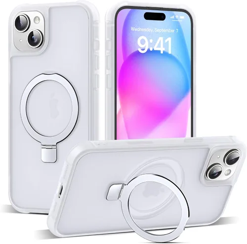 Vista 84 de SKYLMW - Funda compatible con iPhone 11 de 6.1 pulgadas, con soporte magnético invisible tipo anillo, funda translúcida de grado militar, compatible