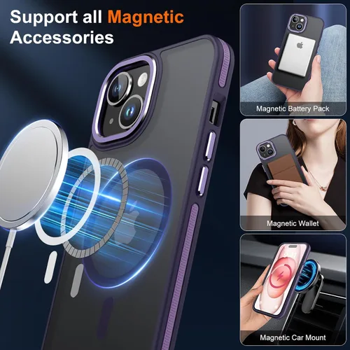 Vista 3 de JAME - Funda para iPhone 15 con 2 protectores de pantalla de vidrio templado [Compatible con Magsafe][Protección de grado militar] Funda delgada a