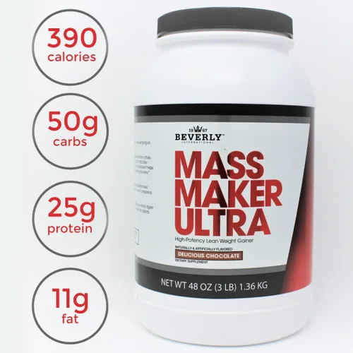 Vista 4 de Beverly International Mass Maker Ultra Chocolate, 14 Servings, 3lb. Build Lean Mass Like a Pro. Milk Protein Isolate, Whey Protein Isolate + Egg.