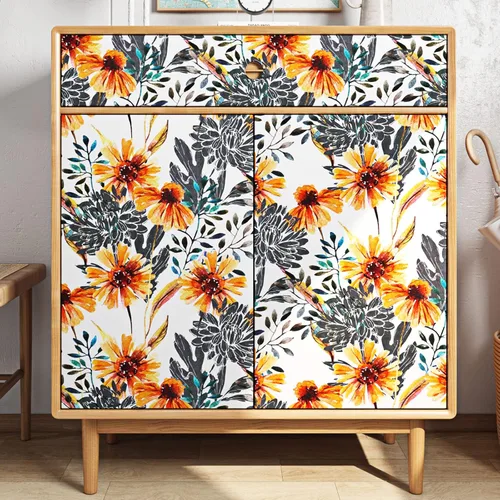 Vista 3 de ReWallpaper Papel tapiz floral vintage para pegar y despegar con girasoles amarillos, papel de contacto floral para paredes, armarios, estantes