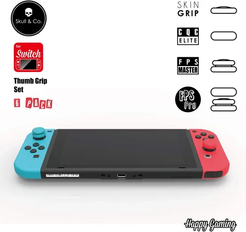 Vista 6 de Skull Co Skin CQC and FPS Thumb Grips Set Joystick Cap Analog Stick Cap for Nintendo Switch Joy-Con Controller - Neon RedBlue 3 Pairs6pcs