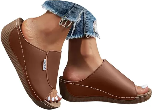 Vista 13 de Sandalias de cuña para mujer, puntera abierta, soporte de arco, calzado ortopédico para caminar, zapatos elegantes de suela suave sin cordones
