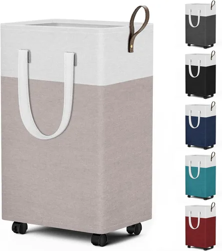 Vista 14 de HomeHacks - Cesta de lavandería rodante de 75L con ruedas, cesta de ropa plegable e impermeable, cesta de ropa móvil, contenedores de almacenamiento