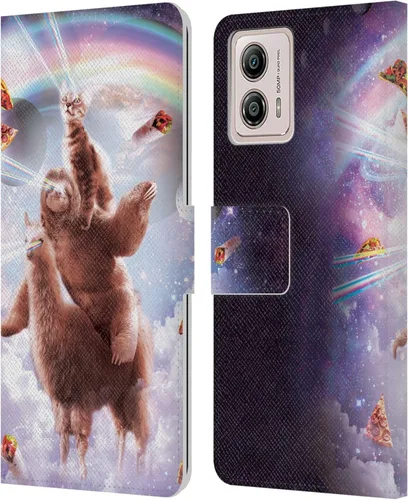 Vista 8 de Head Case Designs Officially Licensed Random Galaxy Cat & Electric Pancakes Space Llama Leather Book Wallet Case Cover Compatible with Motorola Moto