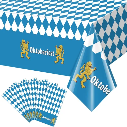 Vista 10 de 1 Pack Bavarian Oktoberfest Disposable Tablecloth Decorations, Plastic Rectangle Blue and White Bavarian Flag Check Table Cover, Oktoberfest