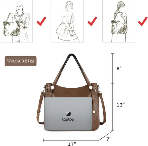 Vista 2 de Bolso de mano para mujer, de piel vegana, de gran capacidad, con correas ajustables