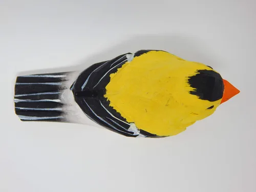 Vista 4 de Selsela Figura tallada a mano de jilguero americano – Finch escultura de pájaro amarillo de madera hecha a mano en miniatura, adorno tallado