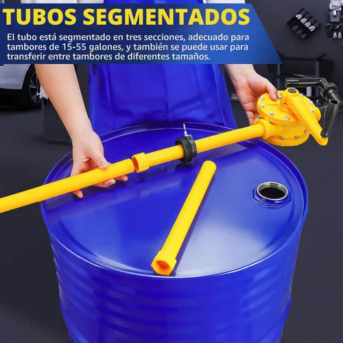 Vista 6 de Bomba de tambor de 15-55 galones, flujo de 10 GPM, bomba de líquido químico resistente a la corrosión, bomba de barril rotativa operada a mano