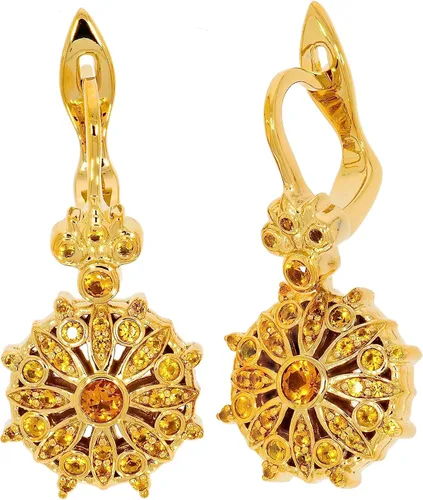 Vista 3 de ETHNIQ Felicia Collection - Aretes colgantes para mujer, diseño floral, chapados en oro amarillo de 22 quilates, adornados con circonita cúbica