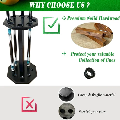 Vista 6 de Soporte para tacos de billar independiente, accesorios de mesa de billar con capacidad para 8 tacos, soporte para tacos de billar, soporte de pie