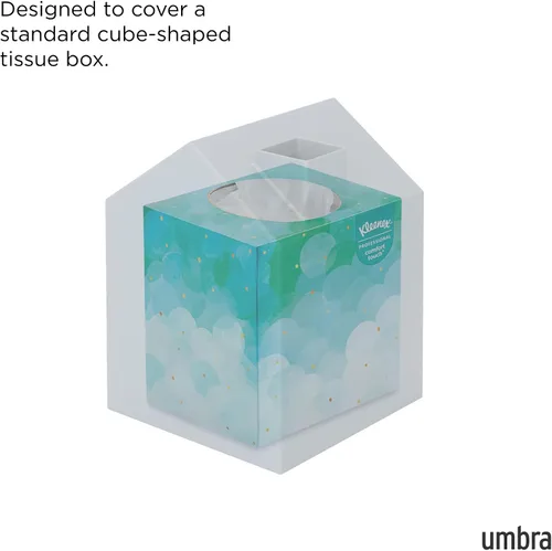 Vista 6 de Umbra Casa - Funda para caja de pañuelos en forma de casa moderna para cajas de pañuelos cuadradas estándar de boutique, plástico oceánico