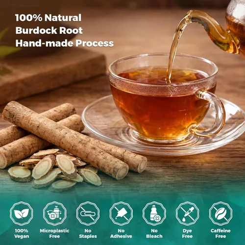 Vista 2 de Lavitali, Bolsas de té de raíz de bardana 60 bolsas, té de hierbas 100% puro Sin cafeína, bolsa de filtro ecológica rica en antioxidantes