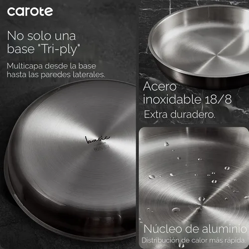 Vista 4 de CAROTE - Juego de ollas y sartenes, juego de utensilios de cocina de acero inoxidable, mango desmontable, 15 piezas de utensilios de cocina