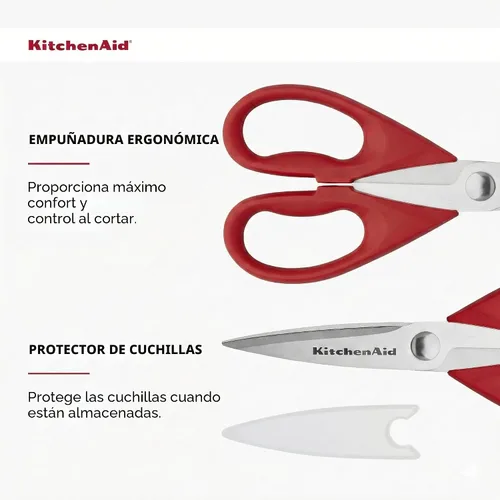 Vista 6 de Tijeras de cocina multiusos KitchenAid con funda protectora, tijeras de acero inoxidable duraderas, aptas para lavavajillas, mango de agarre suave