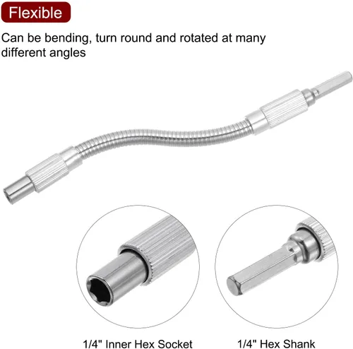 Vista 4 de uxcell 2pcs 1/4 "vástago hexagonal flexible extensión eje 7.874 in puntas de destornillador suaves