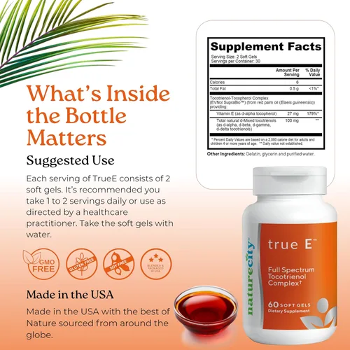 Vista 7 de NatureCity True-E - Suplemento de vitamina E de tocotrienoles de espectro completo y alfa tocoferol natural Tocotrienoles de vitamina E