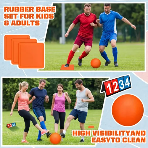 Vista 4 de Jenaai El juego de 9 piezas de kickball deportivo incluye 2 piezas de Kickball, 5 bases de marcador y bomba de baloncesto, fútbol, béisbol, tenis