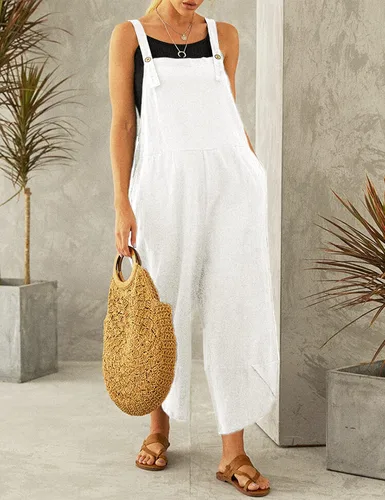 Vista 2 de Uaneo - Enterizo de verano para mujer, ajustable, de algodón, con pechera y bolsillos