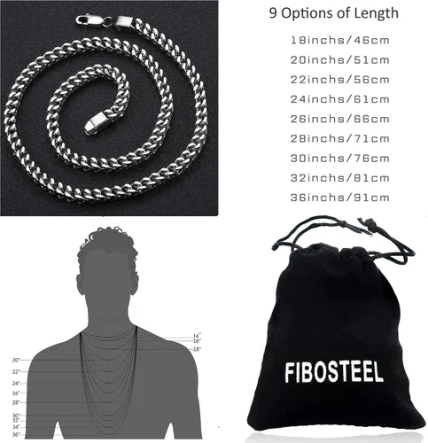 Vista 6 de FIBO STEEL 3-6 mm, collar de acero inoxidable estilo punk para hombres, 20-36 pulgadas