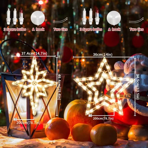 Vista 7 de Paquete de 2 luces de silueta de ventana de Navidad de 50 L, incluyendo: 1 estrella x 1 estrella de Belén