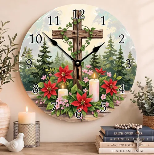 Vista 78 de Reloj de pared con versículo bíblico, con cita religiosa, reloj de madera, texto inspirador cristiano, reloj de madera rústico personalizado