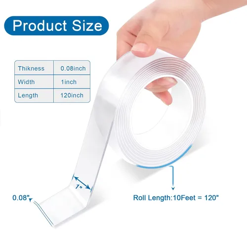 Vista 2 de Cinta de montaje de doble cara resistente, 1 x 120 pulgadas, cinta nanoadhesiva extraíble y sin rastros para exteriores e interiores, cinta
