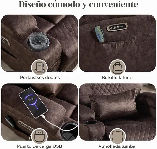 Vista 12 de AHMED Silla reclinable giratoria eléctrica con masaje y calor para adultos Terciopelo.
