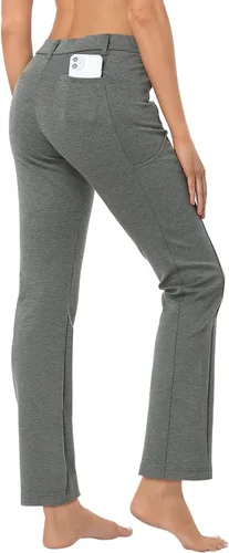 Vista 6 de HDE Pantalones de yoga para mujer, pierna recta, con 8 bolsillos