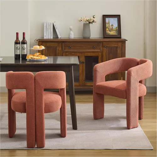 Vista 12 de adochr Modernas sillas de comedor de barril, silla de comedor tapizada de lino con patas de madera, sillas decorativas con brazos, cómodos sillones
