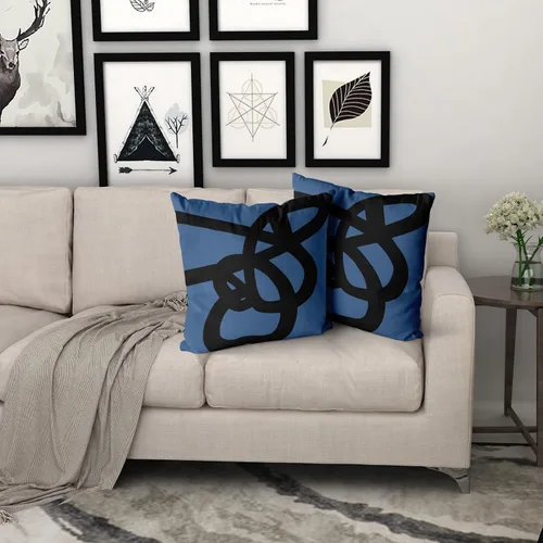 Vista 5 de Kawani Juego de 2 fundas de almohada azules de 18 x 18 pulgadas, diseño abstracto de graffiti moderno, fundas de almohada decorativas, fundas