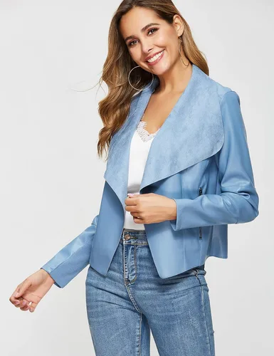 Vista 5 de Escalier Chaquetas de piel sintética para mujer, chaquetas delgadas con solapa frontal abierta