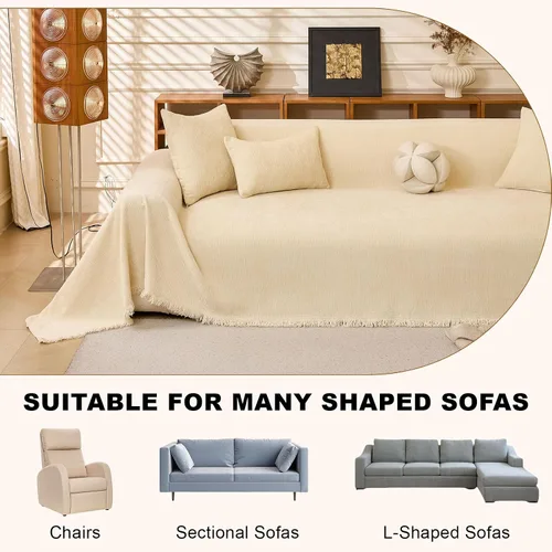 Vista 3 de Funda de sofá de felpilla bohemia con borlas, funda antideslizante suave para sofá de 1 a 2 plazas, protector de muebles lavable para perros