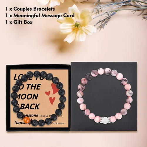 Vista 105 de 2 pulseras magnéticas para parejas, piedra natural negra mate, cristal para votos de amor eterno, juego de pulseras de cuentas de piedra de energía