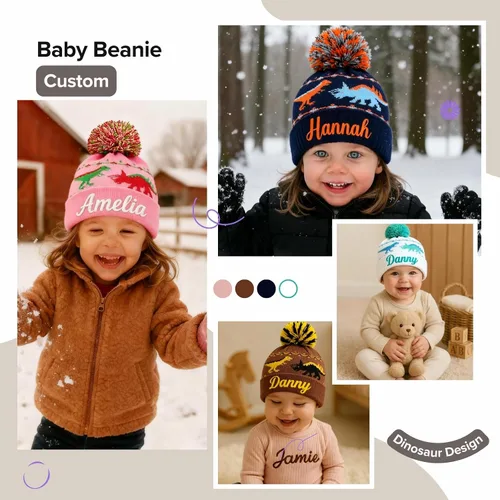Vista 3 de Gorros personalizados de dinosaurio para bebé, sombrero personalizado para niños, sombrero bordado con nombre para niño y niña