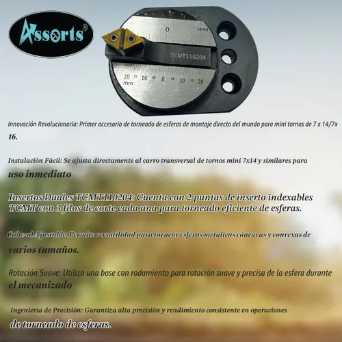 Vista 8 de Accesorio de giro de bola para mini tornos de 7 x 14 y 7 x 16 Gira bolas cóncavas y convexas Inserto de carburo incluido Herramienta