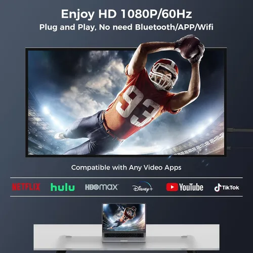 Vista 2 de Adaptador inalámbrico HDMI Display Dongle 1080P, adaptador de espejo de pantalla para iOS/Android/Windows/Mac a HDTV/Monitor/Proyector, Extensor