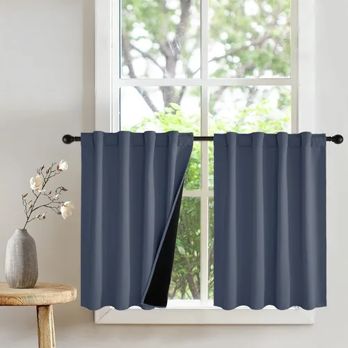 Vista 36 de PONY DANCE Cortinas opacas 100% cortas de 24 pulgadas de largo, medias cortinas con aislamiento térmico para ventanas pequeñas con parte trasera