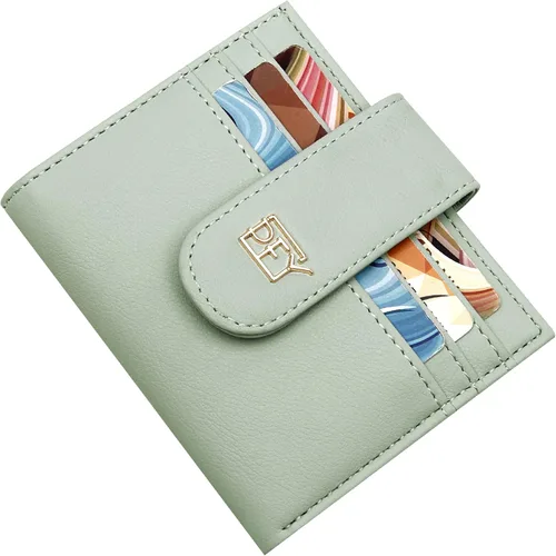Vista 7 de Badiya Billeteras pequeñas para mujer, billetera plegable multitarjetero delgado con cremallera, Verde claro, Minimalista