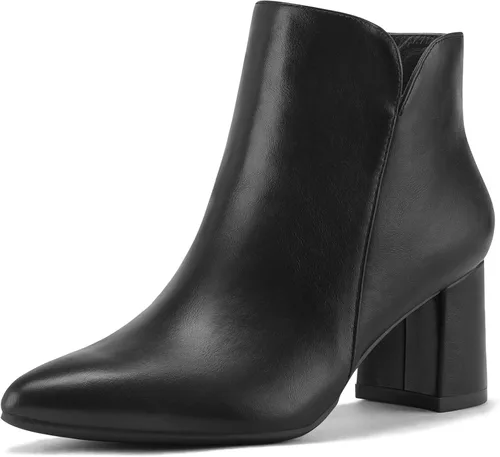 Vista 16 de mysoft Botines de tobillo para mujer con tacón bajo grueso de bloque, cómodos, punta puntiaguda, corte lateral en V, elegantes botines de oficina