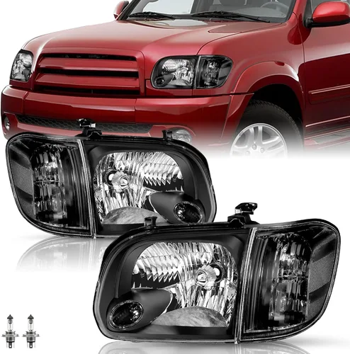 Vista 9 de Conjunto de faros delanteros TUSDAR para Toyota Tundra 2005-2006 Doble/Crew Cab Carcasa negra