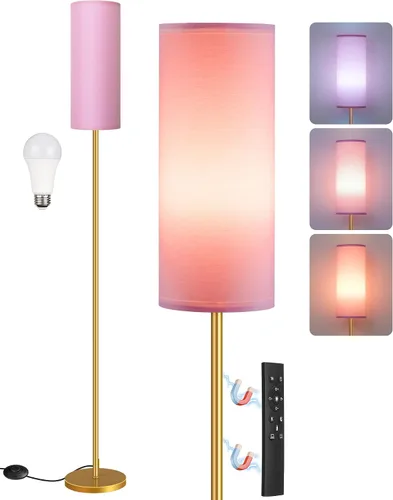 Vista 42 de Paquete de 2 lámparas de pie rosas regulables para sala de estar con 2 controles remotos e interruptor de pie, lámpara de pie de esquina, lámpara